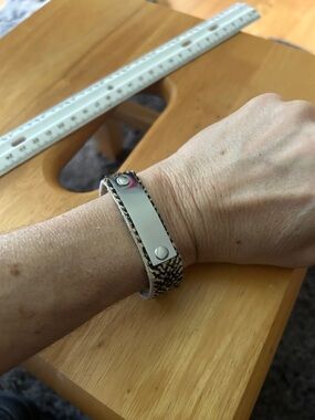 Leather Wrap Bracelet with Metal Plate - Black & White